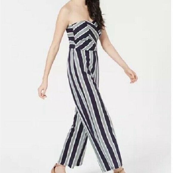 Planet Gold Strapless Striped Jumpsuit Size Medium - Picture 3 of 9